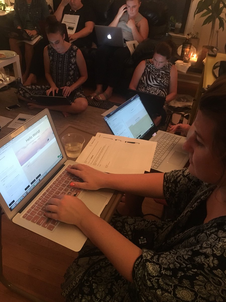 DressCODETech's tweet photo. Coding with friends is more fun! All these ladies learned some #html together at @dresscodetech’s first #popup in #Chicago💻🎀💻🎀. 
.
.
#learntocode #helloworld #codingwithfriends #wineandcode #womeninstem #stem #fashiontech #coding https://t.co/voZyUdjILG