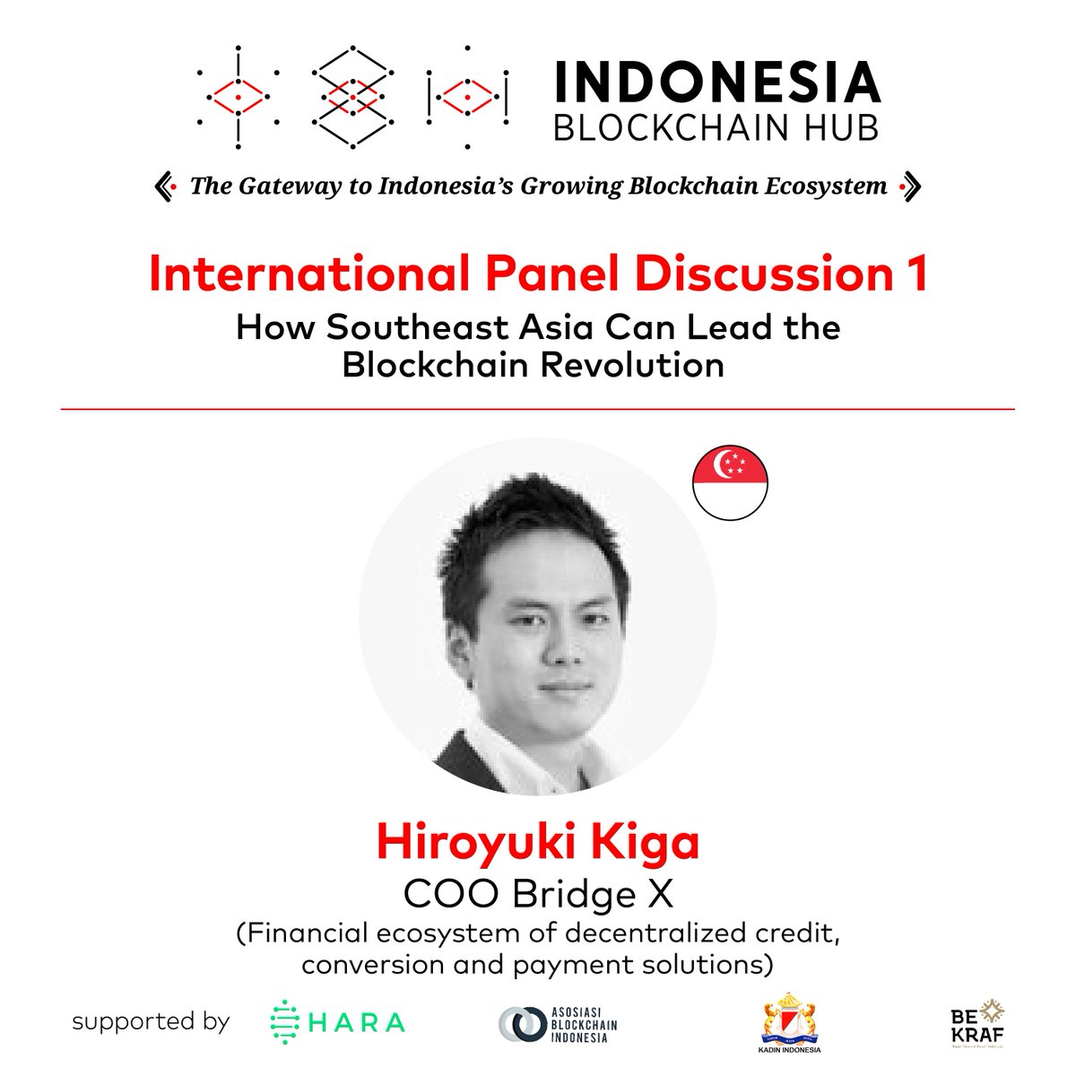blockchainhubID's tweet photo. SPEAKER ANNOUNCEMENT! 

@hirokiga , COO of Bridge X, will participate on The Grand Launching of Indonesia Blockchain Hub! 

August 16th 2018 
12:30 
Grha Tirtadi, Jalan Senopati no 71-75, Jakarta Selatan 

Register through : 
https://t.co/uSbVE6DyA3  #IBHLaunch2018 https://t.co/Fh9BW44bVH