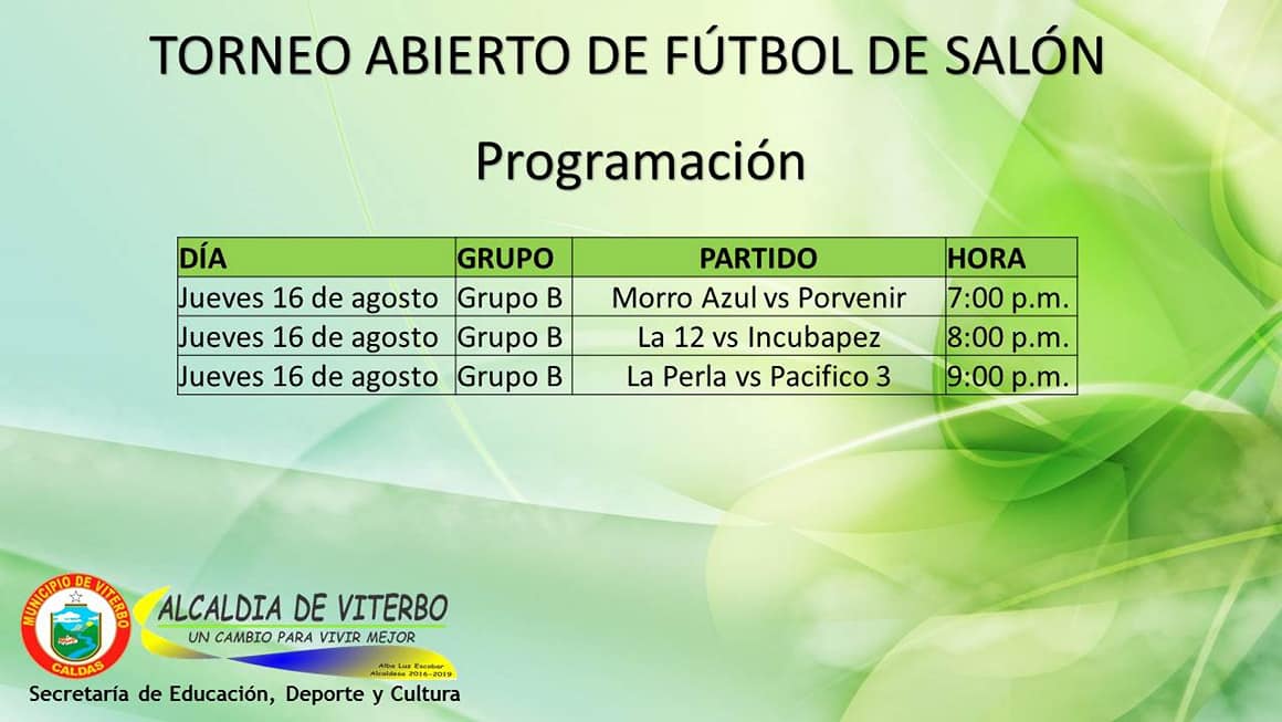 VITERBOCALDAS's tweet photo. TORNEO ABIERTO DE FÚTBOL DE SALÓN.

ESTADISTICAS Y PROGRAMACIÓN DE LA ULTIMA FECHA .

CUARTOS DE FINAL Y FINALES DEL TORNEO INTERNO DE FÚTBOL DE SALÓN.
TABLA DE GOLEADORES,

ALBA LUZ ESCOBAR MARTINEZ -ALCALDESA
SECRETARÍA DE EDUCACIÓN , DEPORTE Y CULTURA. https://t.co/jQRg3Ixq1m