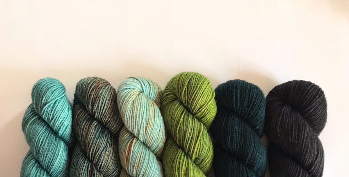 Here's another color bundle from today's delivery of Hazel Knits Lively DK! I'm calling them moody greens. 

I am already plotting a fall pullover in this fab yarn. Stay tuned for our top sweater pattern picks.