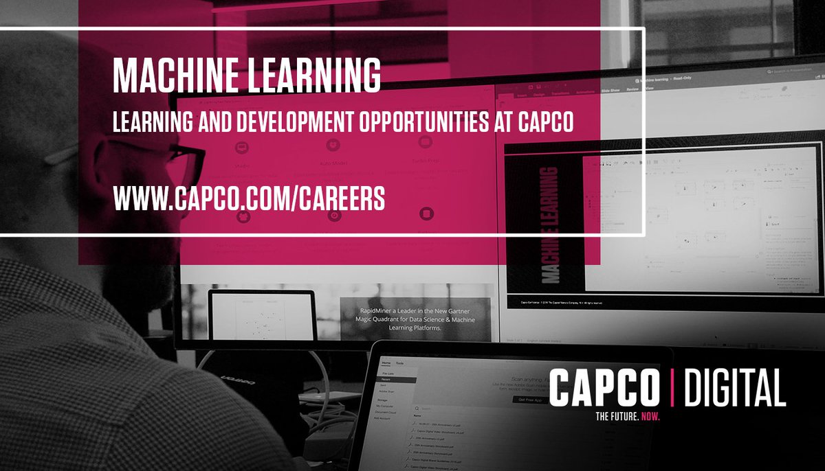 Capco's tweet photo. Here at @Capco we are committed to developing our staff through internal #training programmes. This year we have introduced a new course on #machinelearning to our employees. Can you see yourself developing with us? Find out here: https://t.co/qCSa9jmdm4 #capcodigital https://t.co/g6YLg501WX