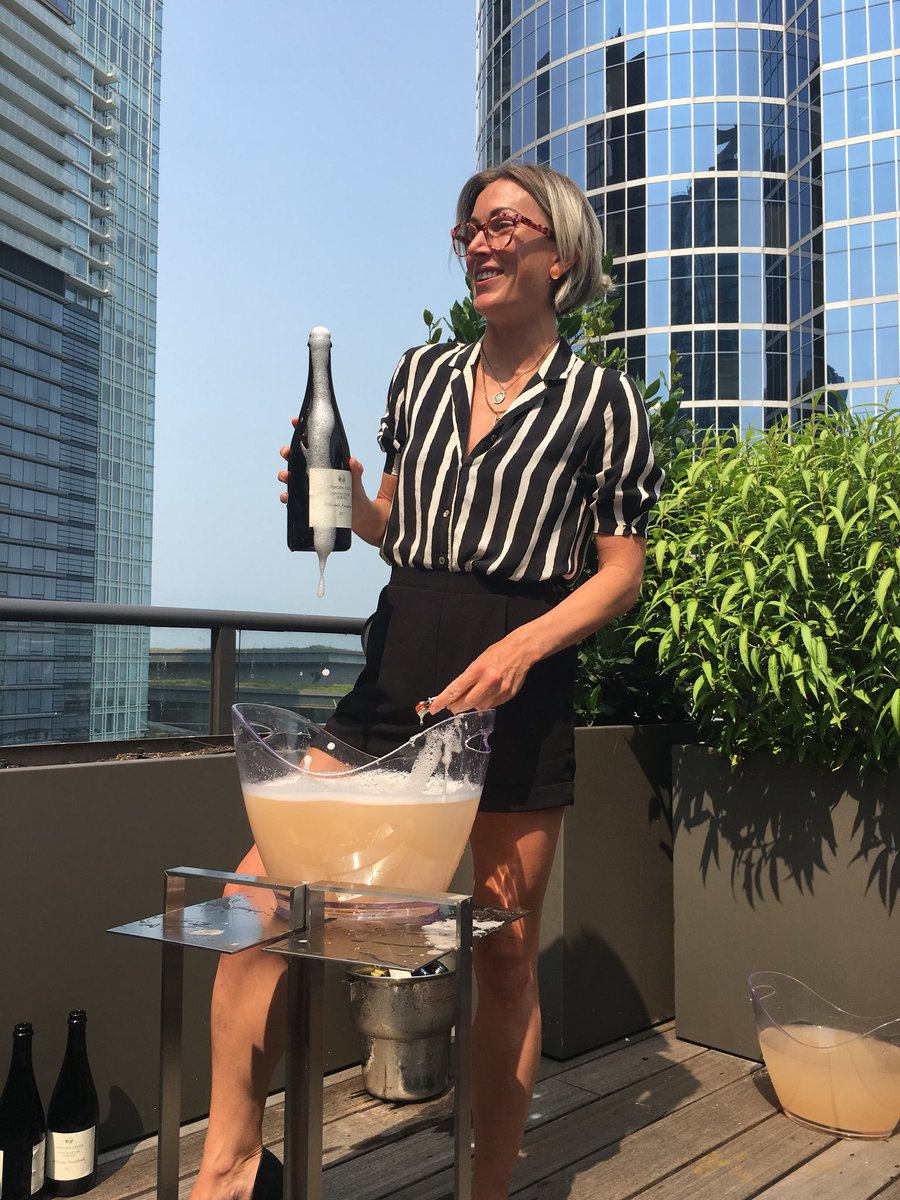 SommDan's tweet photo. Pop, pop, pop... 🍾🍾🍾 Disgorging the new @TinhornCreek Method Ancestral on the rooftop of @VancouverClub #firsttimedisgorgers 🍾💥🍒@LauraStarrVino @MikuRestaurant #drinkthecreekdry @TrialtoBC https://t.co/oafzIu78pf