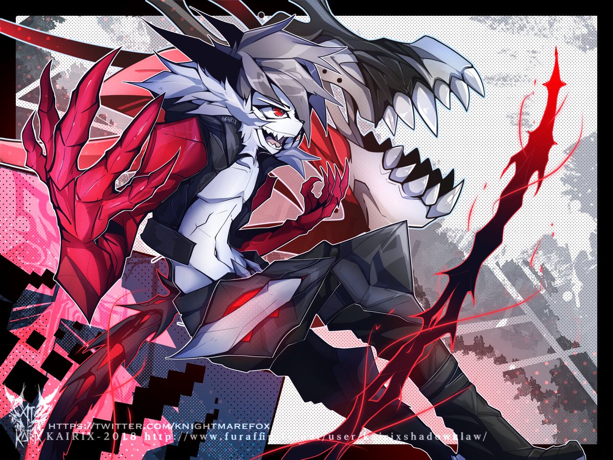 KnightmareFox's tweet photo. https://t.co/5yVxpmUKEN 
「DERANGEMENT」
This was that “let loose” sketch I tweeted a few days ago. I’m incredibly proud of how it turned out! (Let me know what you guys think!)

私の芸術の新しい時代、私は将来もベストを尽くしていきます！ヽ(´▽`)/ https://t.co/Nk7O8YT3jT