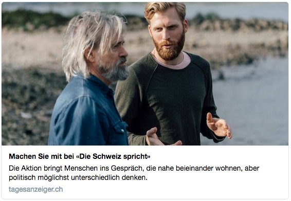TobiasPeier's tweet image. – Wie bitteschön bebildere ich einen Artikel mit dem Thema «Die Schweiz spricht»? 
– Irgendwas mit Dialog? Männer? Vielleicht draussen?
– Gute Idee!

#schweizspricht