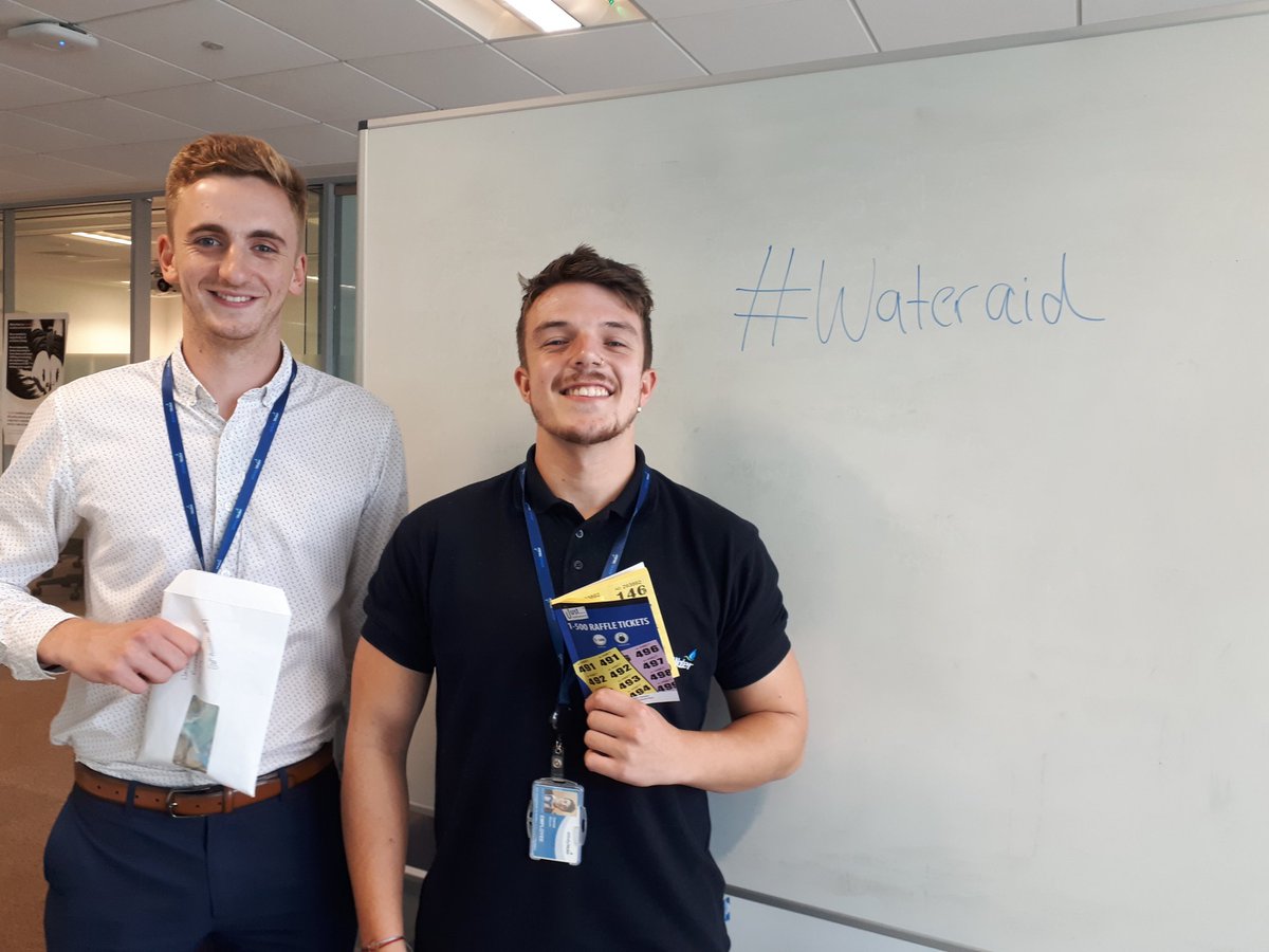 AWinnovators's tweet photo. Tom and Dan are going floor to floor selling raffle tickets, want to win some prizes? Maybe a nice relaxing bottle of wine #wateraid #winnovators #NationalRelaxationDay https://t.co/yCqvxAfCxm