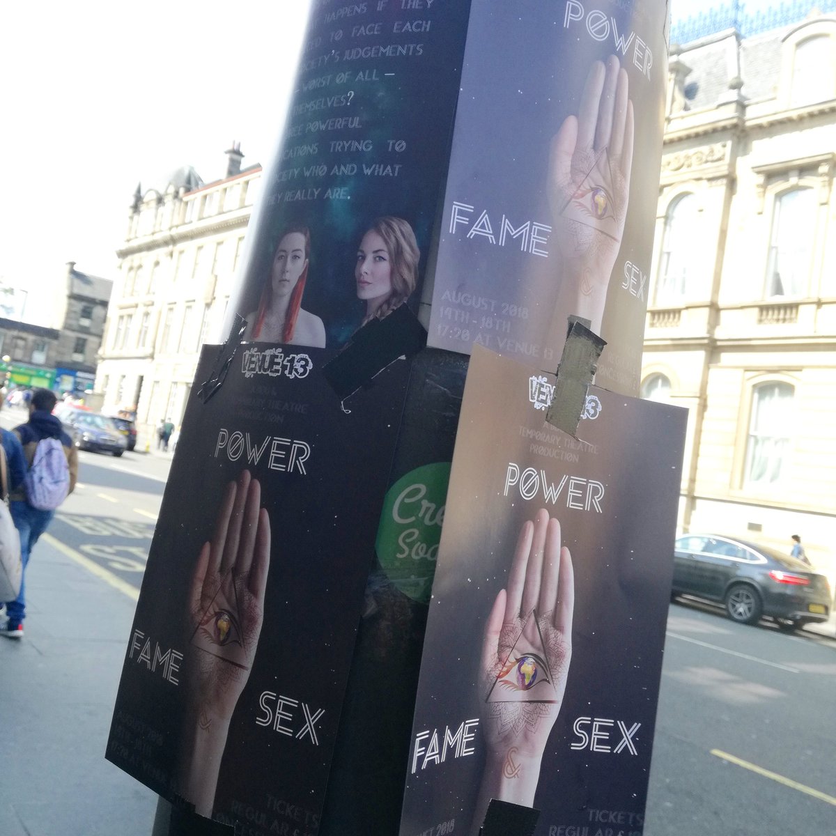 TemporaryTheatr's tweet photo. Spreading the news! Come see the show today at 5:20 p.m. at @venue13 #powerfameandsex @edfringe https://t.co/vOKGBKTrR8