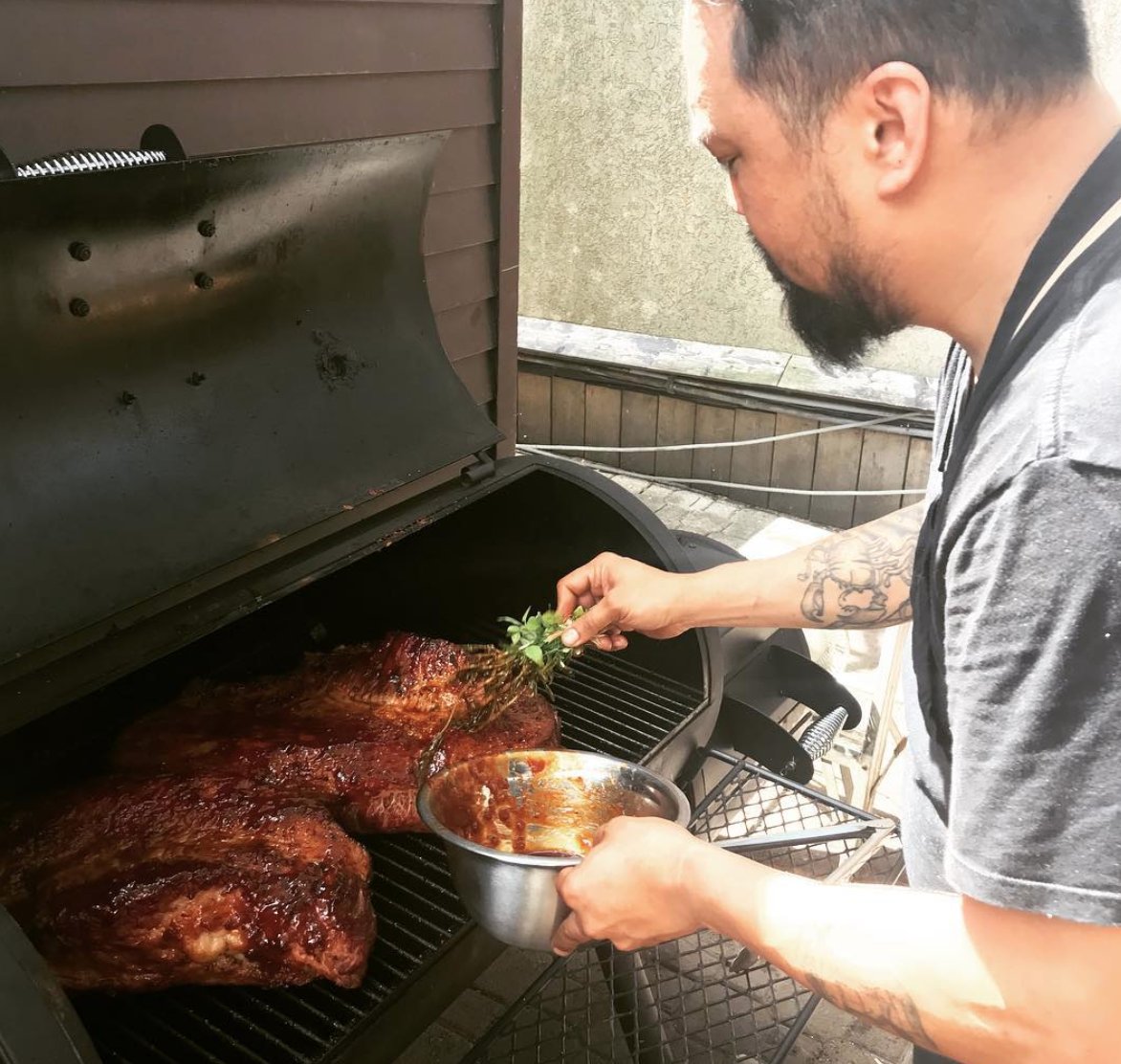 MEatRestoB's tweet photo. What’s @chefrudyboquila up to? That’s some lovely #brisket he’s smoking in our fancy @oklahomajoes #smoker on the patio. Come get a taste tonight! 🥩🍽🍻 #torontolife  #eatlocal #torontoeats #dineto #blogto #tofoodies #torontochef #dishedto  #foodismTO #torontofood #TObbq https://t.co/0wVR2WWCDN