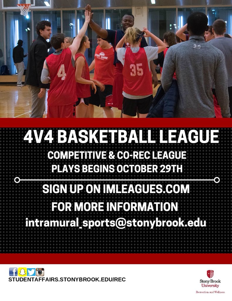 SBUCampusRec's tweet photo. New semester? New goals! Grab some friends and sign up now for some of these games to kick off your semester! https://t.co/eHX2z9j4mk