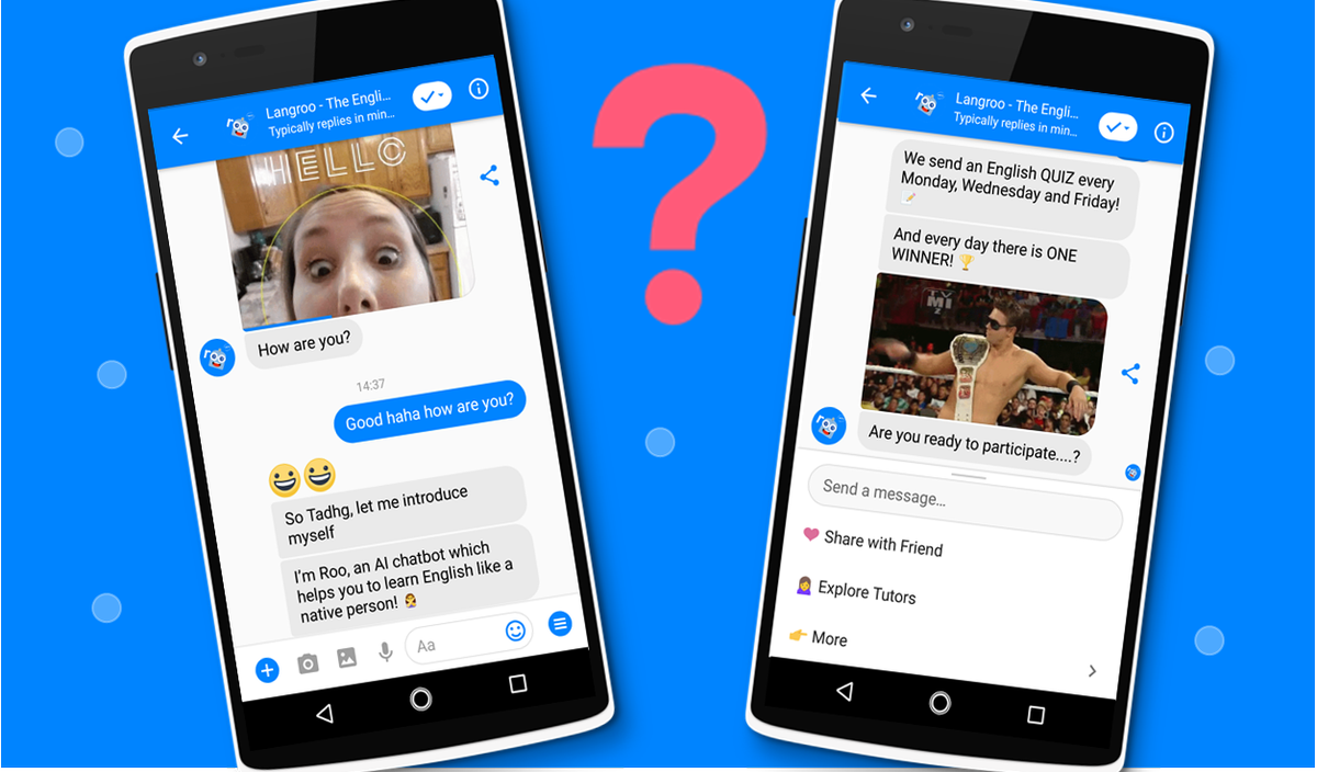 Langroobot's tweet image. WHAT PEOPLE SAY:

👏“Langroo is the best new English app of 2018” – Review

👏“If you hate traditional language apps, you’re going to love this app” – Review

GET STARTED! 💣
The quiz will begin in 5,4,3,2,1….. m.me/langroo