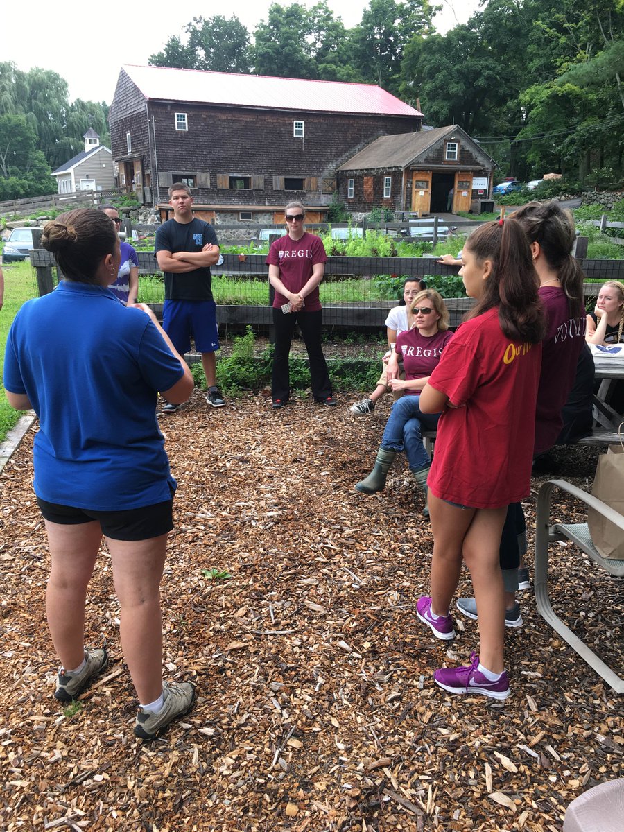 RegisCollege_MA's tweet photo. Regis volunteers visit @BINAFarmCenter Farm Center for a day of service. #RoarPride #RegisService #RegisSummer18 https://t.co/S3FJlp43f1