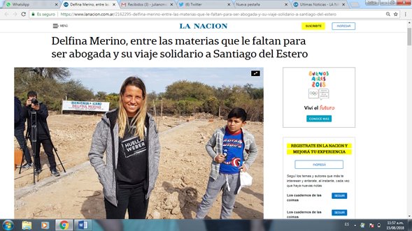 Impresionante éxito con la nota de <a href="/delfinamerino/">delfina</a> enviada a los medios. Su otro costado, inquietudes e intereses. Su rol social con el programa de @SGweberARG. La nota en La Nación con el enfoque en el merendero de Santiago. lanacion.com.ar/2162295-delfin…