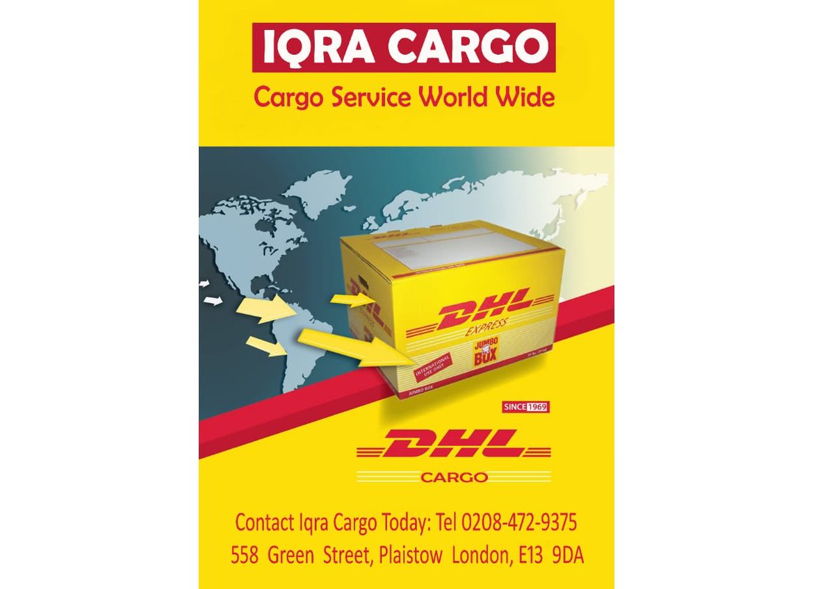 Iqra cargo
Cargo your goods through DHL worldwide  and save a extra 15% compared to DHL retail prices
#cargo #cargodhl #dhl #dhlexpress #iqras #iqra #worldwide #worldwidecargo #logistics #discount #specialoffer #byair #customs #cargoservices #services #goods #importing #shipment