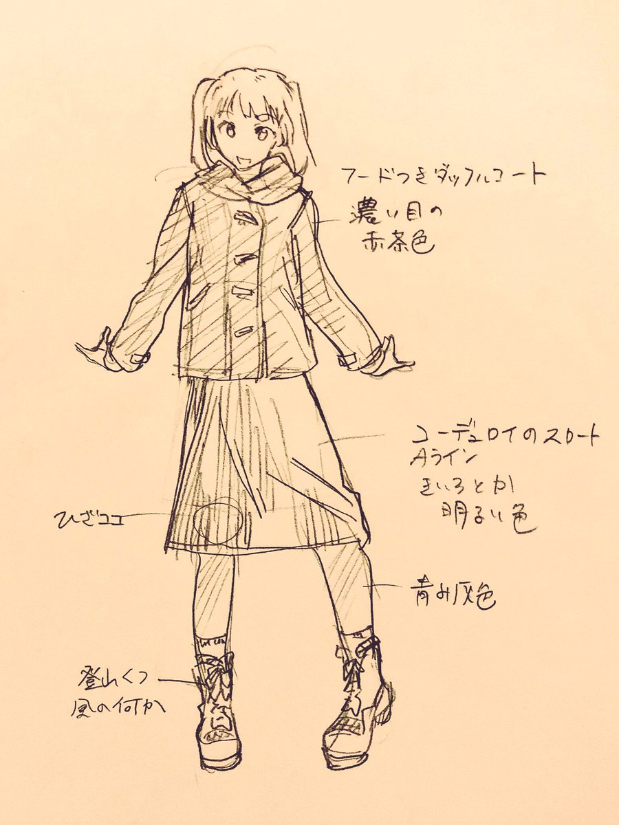 原稿が進みネクストストームの帰り道シーンに差し掛かったのでNS冬の装いを考えました。 