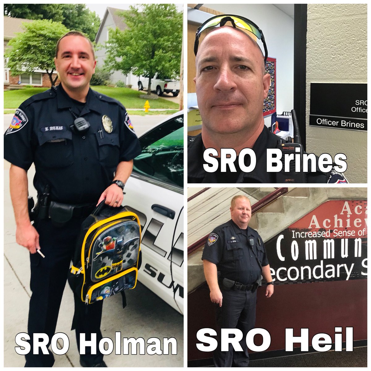LSPDPIO's tweet image. Good Luck on your ‘First Day Of School’ to these New SRO’s! Today was Officer Holman’s first day at Summit Christian Academy, Officer Brines’ first day at Campbell Middle School, Officer Heil’s first day at LSN HS and Officer Bush’s(not pictured) first day at Pleasant Lea Middle!