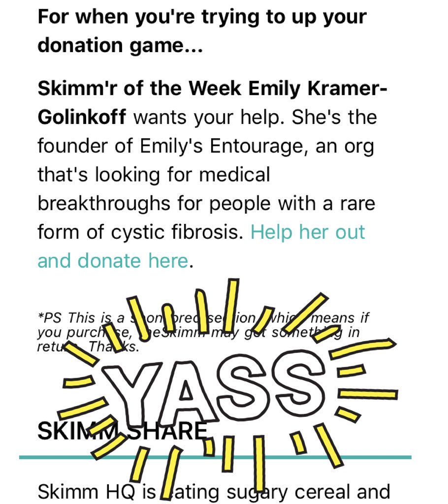 EmilyFredrickTV's tweet photo. When your love for @theskimm grows EXPONENTIALLY. Thanks for bringing awareness to cystic fibrosis! brb 😭😭 now https://t.co/RWnEuBUhqu