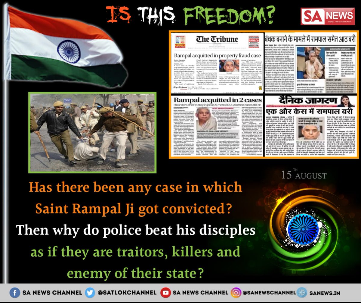 neha_aggarwal_1's tweet photo. Is this freedom?
#YekaisiAazadi
Judge is buckling under pressure of Haryana Govt to give biased judgement against Saint Rampal Ji.
There is Freedom for Govt to do injustice to people &amp; Freedom for Police to be inhuman.
At least Govt &amp; Police are free.
Who cares for citizens?
@Inc https://t.co/n1hcNqfNbL