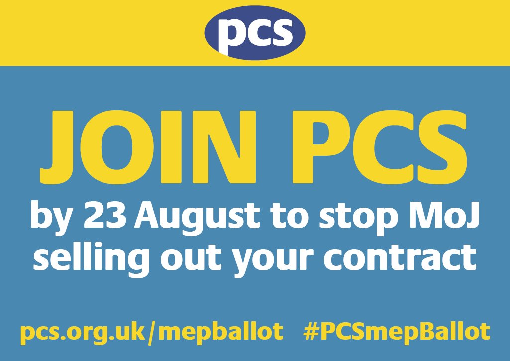 pcs_union's tweet photo. Work for #MoJ ? Join #PCS to have your say on proposed changes that will affect your future through the “modernising employment proposition” https://t.co/BrWy5Mi1TA #PCSmepBallot https://t.co/7ZDcJLCSeF