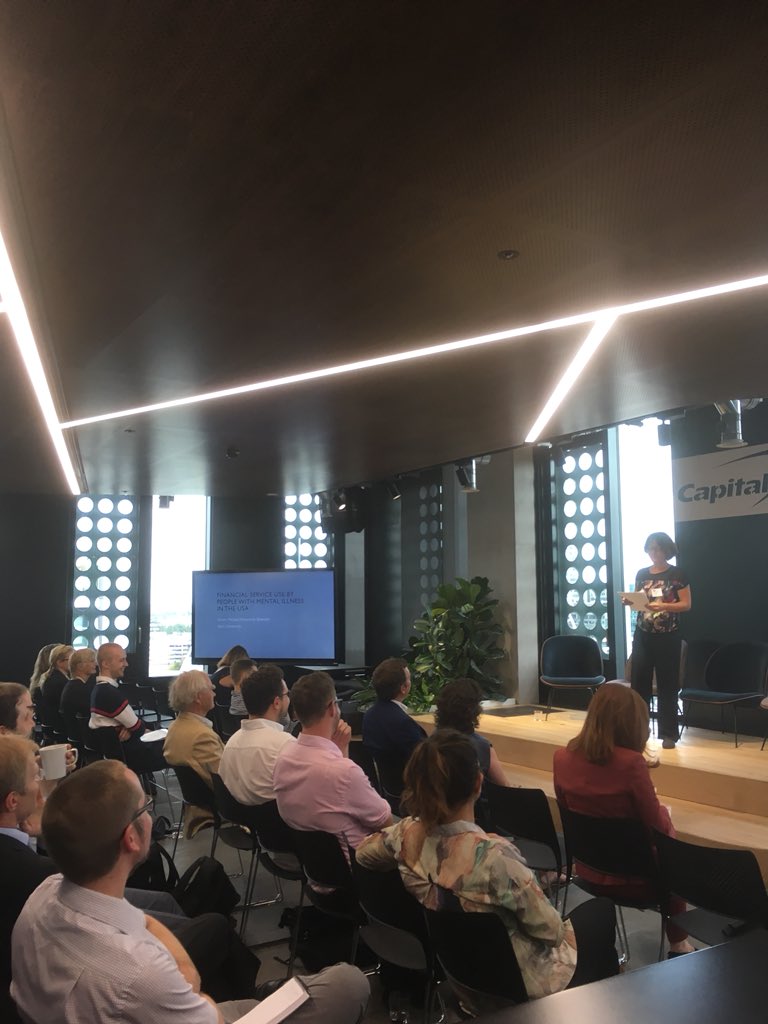 mmhpi's tweet photo. Now, chairing her first official event as our new Director, @helen_undy introduces @Yale academic @harper_annie - a social anthropologist researching how people with #mentalhealth problems cope with financial difficulty in America #MMHTalks https://t.co/RsiHq5MIB3