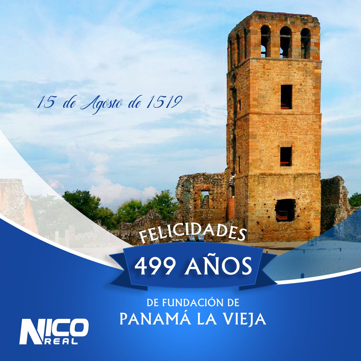 NicoRealOficial's tweet photo. En un día tan especial como hoy 15 de agosto, conmemoramos los 499 años de la fundación de Panamá La Vieja en 1519, extendemos nuestras felicitaciones.
#SoyNicoReal #NicoRealContigo  #PanamaLaVieja #Panama #499años #SoyParqueLefevre #CiudadaniaActiva #JuventudActiva https://t.co/0HeTetZRQp