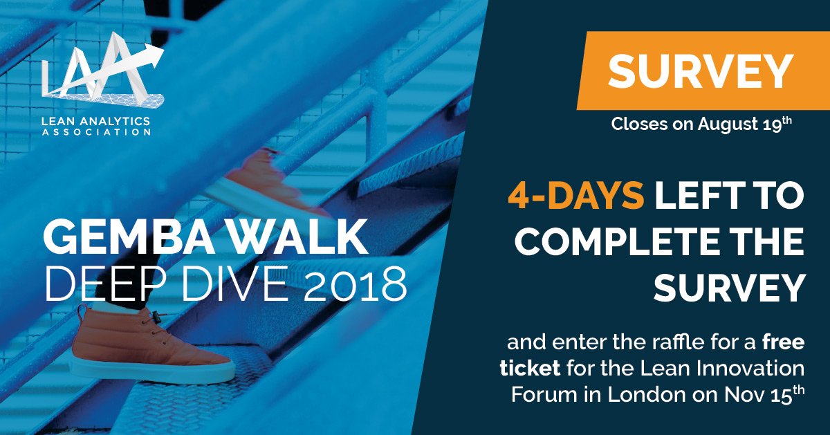 Lean_LAA's tweet photo. 4 days left for the #gembawalk survey! https://t.co/8Yancq41nT
#innovation #gotogemba #gembawalkproject #lean #leanthinking https://t.co/cR4MV3h5QD
