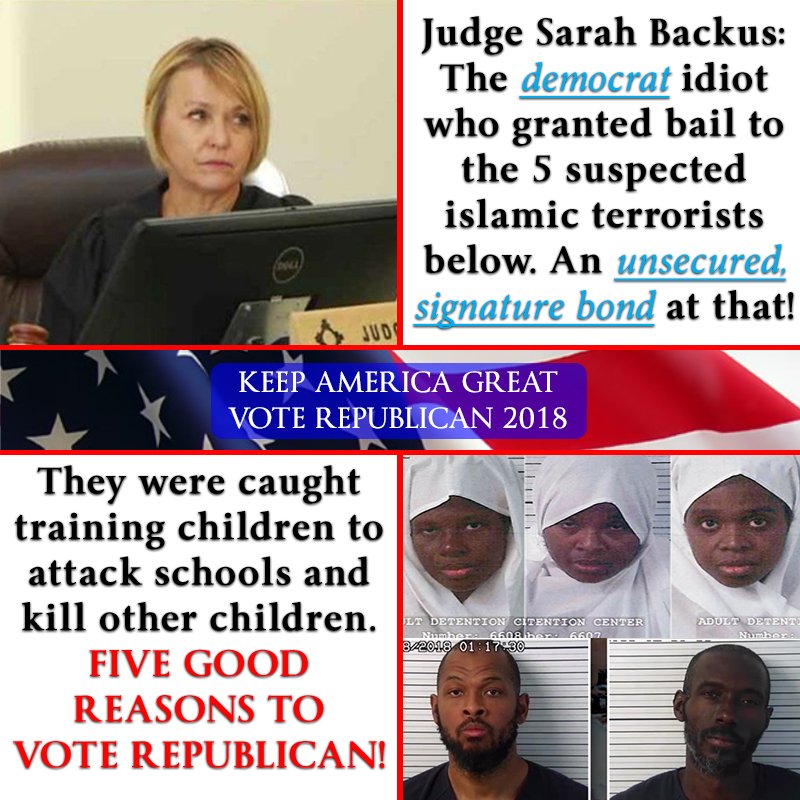 paladinhgwt243's tweet photo. This is the #DemocratsWarOnAmerica It's time to #RejectTheDemocratParty and #WalkAway #JudgeBackus loves #MuslimTerrorists she's a #TypicalDemocrat https://t.co/h6uE4ydowI