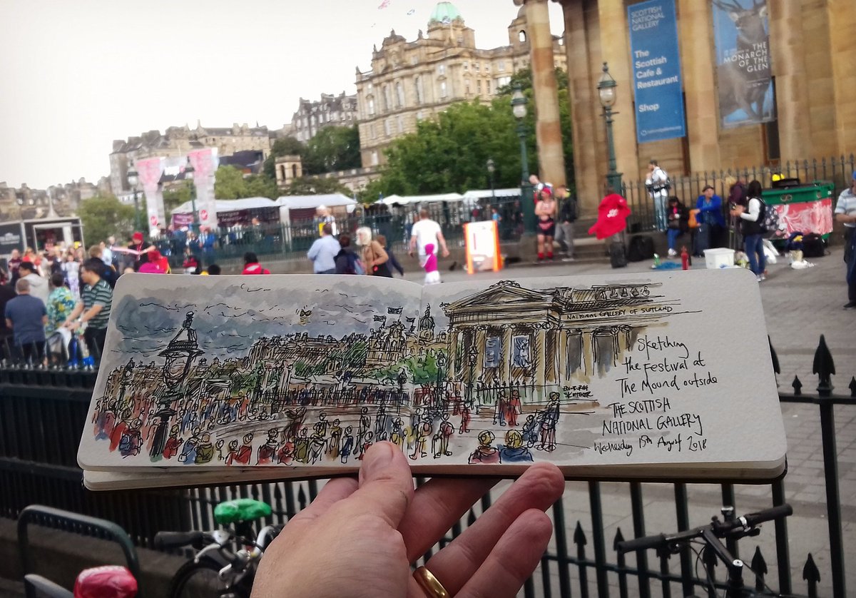 edinsketcher's tweet image. &apos;The colours of the Fringe&apos; Loving being back sketching in the festival crowds,  this time on the Mound outside @natgalleriessco . The atmosphere is amazing, welcome all to the @edintfest @edfringe :)

#EdinburghLife #loveedinburgh #edinburghbloggers #usk #streetact