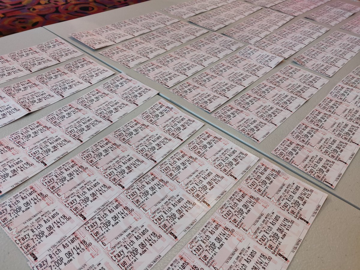 wuhoo's tweet photo. 119 tickets for last night's San Mateo pre screening! A joint production by AABA, Norm Liang, Judy Chen Wu, and myself. #film #crazyrichasians #goldopen https://t.co/dzdMgSPhDh