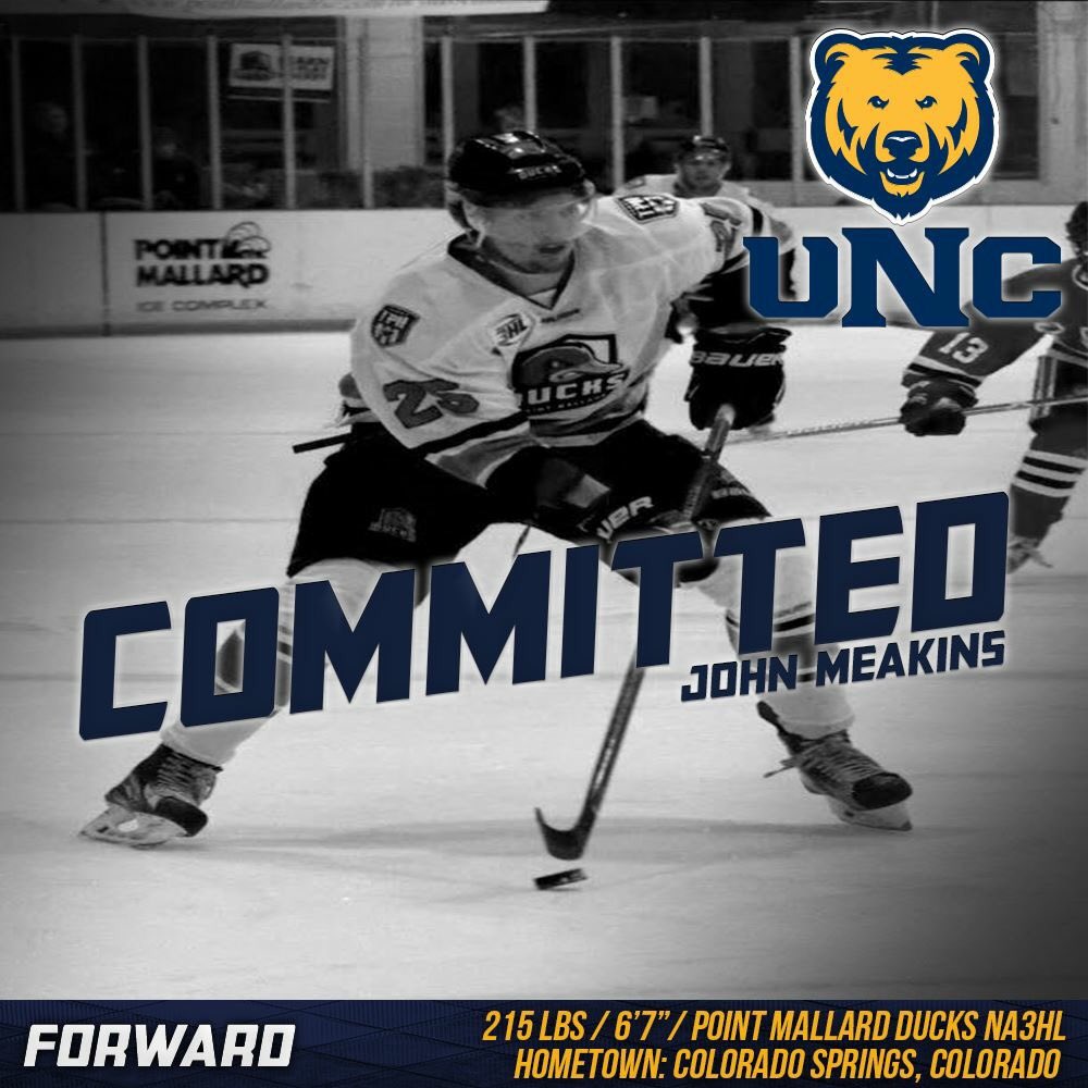 HockeyUNC's tweet image. Commitment alert! We are excited to welcome back John Meakins to the Bears! Meakins played for UNC during the 2014-2015 season before going to play two seasons for the NA3HL @PM_Ducks.