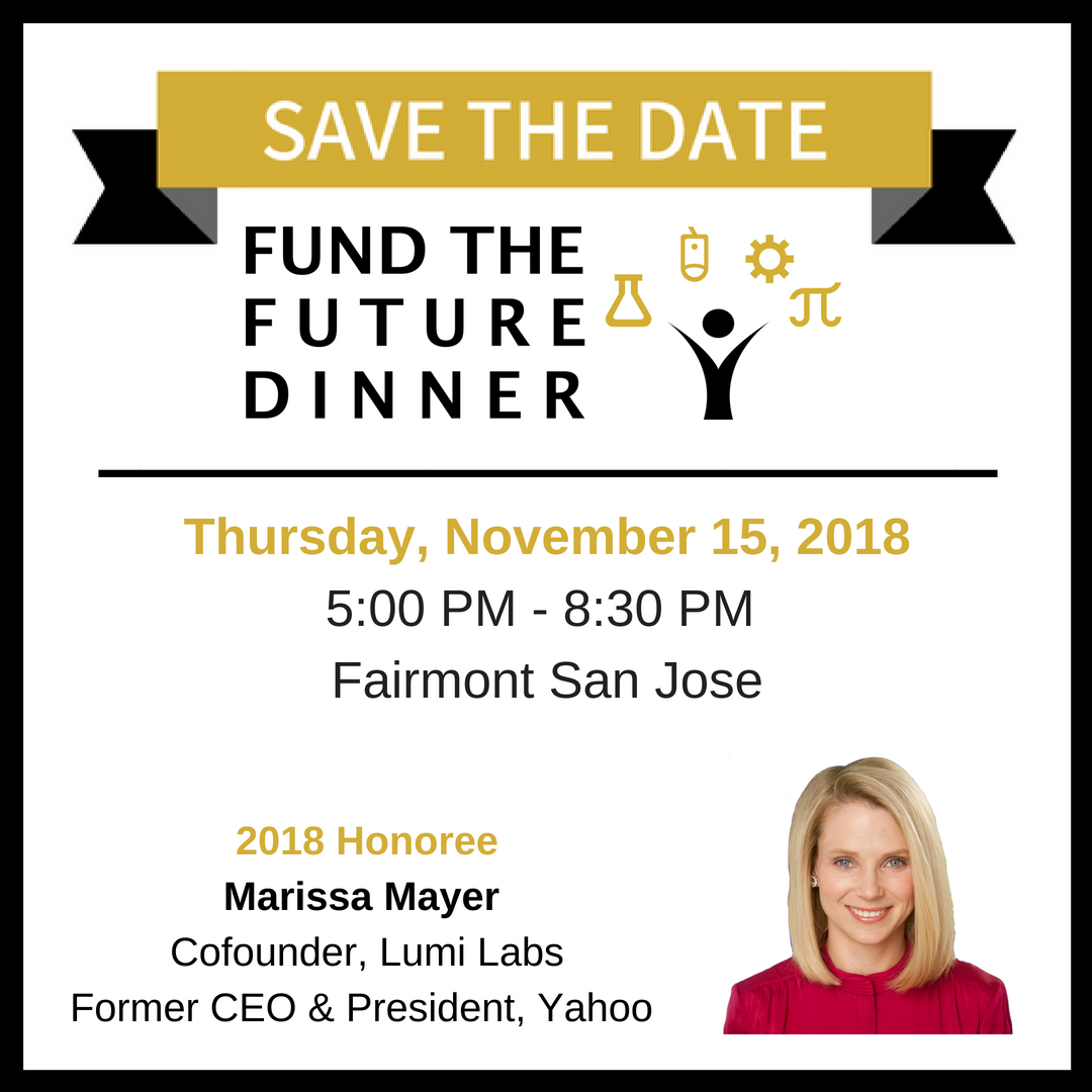 svefoundation's tweet photo. Save the Date! Join #ASVEF for our 1st annual Fund the Future Dinner on November 15, 2018 at the Fairmont San Jose, honoring Marissa Mayer! #FundTheFuture2018 https://t.co/fl3ovEChq3