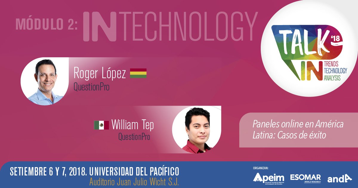 andaperu's tweet photo. Ellos son los expositores del módulo IN Technology.
Este 6 y 7 de setiembre tú también puedes ser parte del #ModoIN 
¿Qué esperas?  Ingresa a https://t.co/YIYF7NIMbt 
►Inscríbete aquí✍️: https://t.co/9Vz1AtZuG9
►Informes: eventos@andaperu.org / 441-4200
@APEIMPeru @ESOMAR https://t.co/1pg8ZMvPIz
