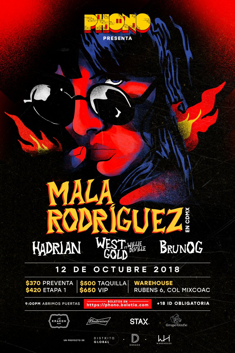 Phono presenta: <a href="/malarodriguez/">MALA💕</a>  en #CDMX una fiestota con <a href="/__hadrian/">Hadrian</a> , WestGold ft. Willie Deville &amp; <a href="/BrunOGmx/">🌹El Coquetas 🌹</a>  todo esto en WareHouse Rubens #6, Mixcoac. Compra tus boletos en phono.boletia.com