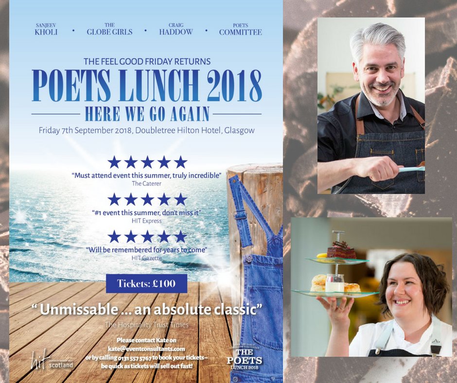 HITScotland's tweet image. Looking forward to seeing what delicious dessert pastry chefs Mark Tilling and Helen Vass have created for our HIT POETS Lunch on 7 September. It's bound to be a winner from those two! Still time to get those final tickets. hitscotland.co.uk/events/2018/po…