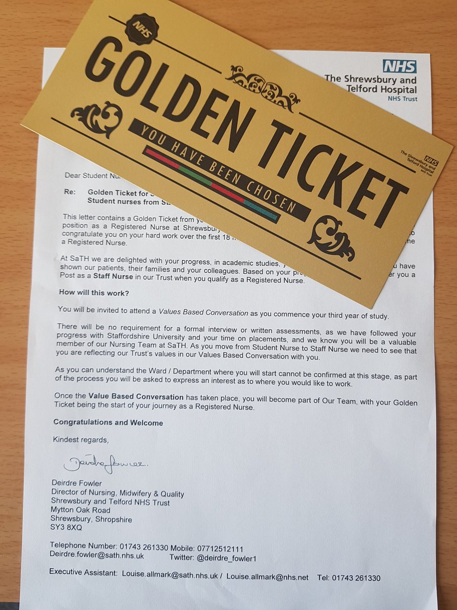 Best feeling ever giving a #GoldenTicket to a fab Student Nurse today @StaffsUniHSC
<a href="/helenjenkiNHS/">Helen Jenkinson</a> this needs sharing on <a href="/FabNHSStuff/">AcademyOfFabStuff</a> #FabChange70 #IMadeHerDay &amp; mine 👩‍🎓