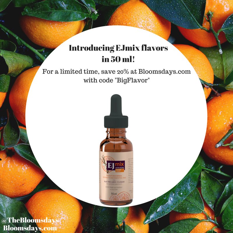 thebloomsdays's tweet photo. Introducing #EJmix flavors in 50 ml! We have extended our sale through 08/26/18, save 20% at https://t.co/LOeh7PoO30 with code "BigFlavor" #botanicals #vapefam #vape https://t.co/gCQcE5Dy10