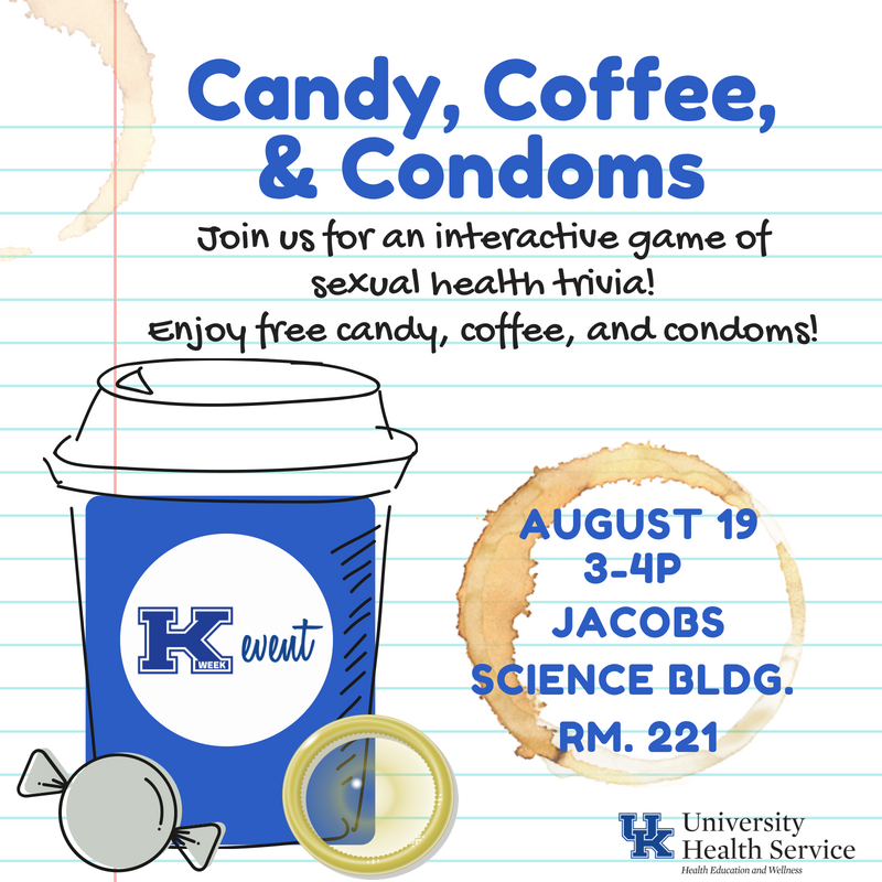 UKSexperts's tweet photo. Stop by and see us on Sunday for our @UK_KWeek event for some #SexEdFun! We will be giving out sexual health resources and coffee. We hope to see you there! #SaferIsSweeter https://t.co/rHscNPdYwH