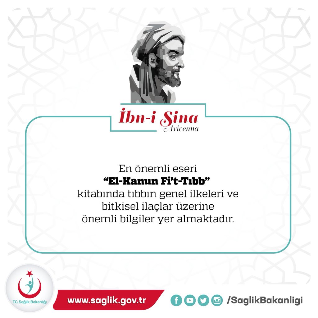 saglikbakanligi's tweet photo. İbn-i Sina'nın en önemli eseri “El-Kanun Fi't-Tıbb” kitabında tıbbın genel ilkeleri ve bitkisel ilaçlar üzerine önemli bilgiler yer almaktadır. https://t.co/e1ft0sY6FT