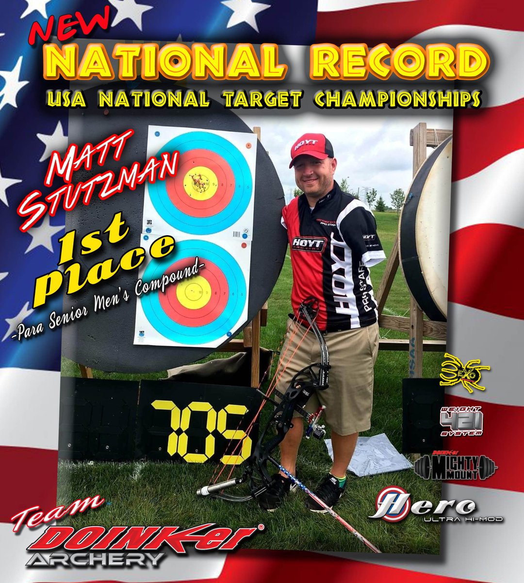 DoinkerStabs's tweet image. Congratulations to Team Doinker&apos;s Matt Stutzman on his 1st Place Win and on setting a New National Record!! #ArmlessArcher #TeamDoinker #AfootAboveTheCompetition #Doinker #Archery #NationalRecord #Winning #HeroUltraHiMod
