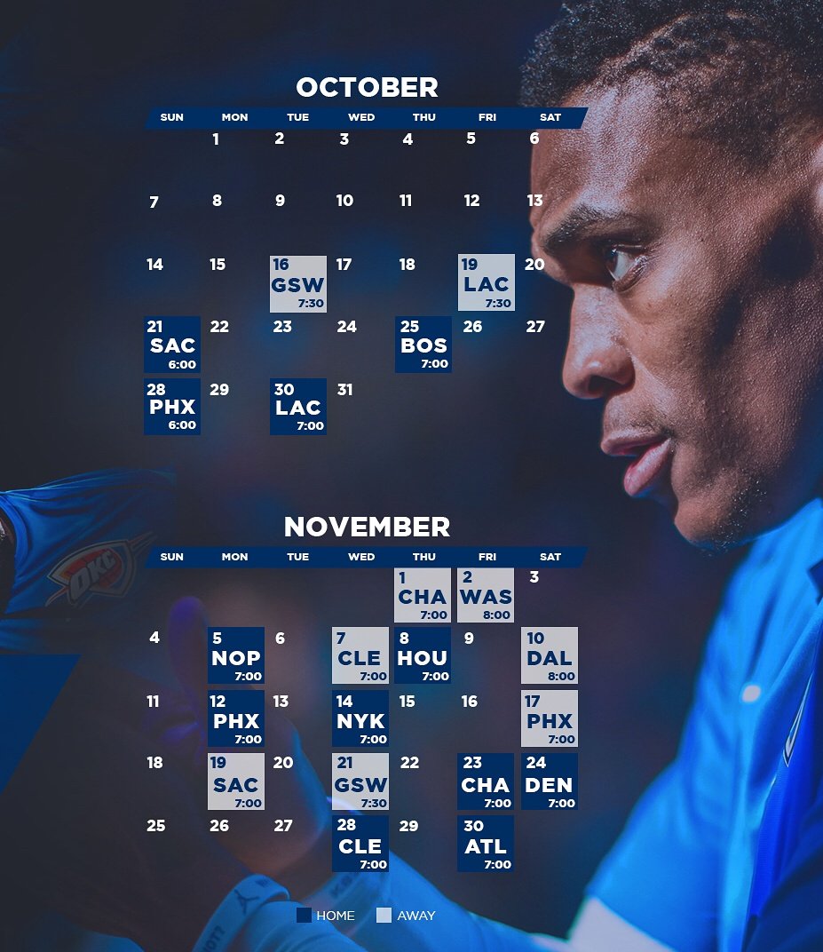 OKCThunder_MA's tweet photo. Calendario temporada 2018 / 2019 ⚡ https://t.co/G2R75m1bGn