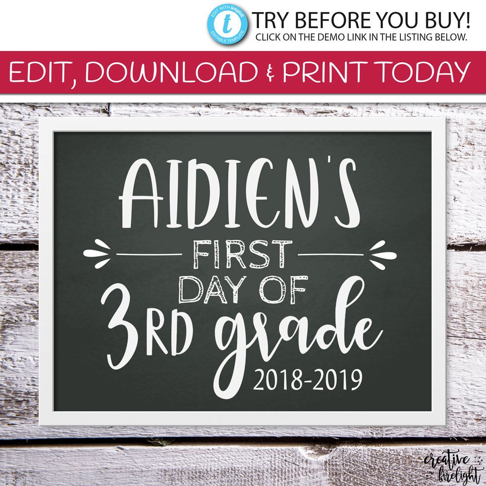 CreateFirelight's tweet image. All Text is Editable First Day of School Sign | 8 x 10 Edit and Print First/Last Day of Third Grade | Edit Online | Templett | Chalkboard etsy.me/2nEMFPP  #firstdaysign #secondgradesign #firstdayofschool #schoolsign #printablesign #editablesign