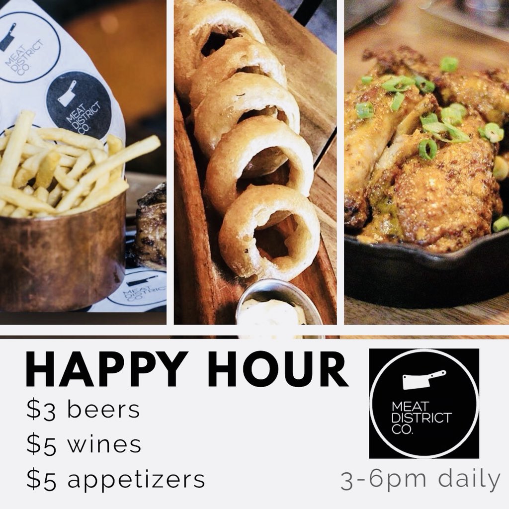 meatdistrictco's tweet photo. Life gets a whole lot better during #HappyHour! Visit us from 3-6pm daily for cold $3 draft #beers 🍺, delicious $5 #appetizers 🍟, and $5 #wines by the glass 🍷. See you here!📍69 N Raymond Ave, #Pasadena.

#specials #drinklocal #menu #dining #pasadenafoodie #laeats #lafoodie https://t.co/RlCO0FTb7z
