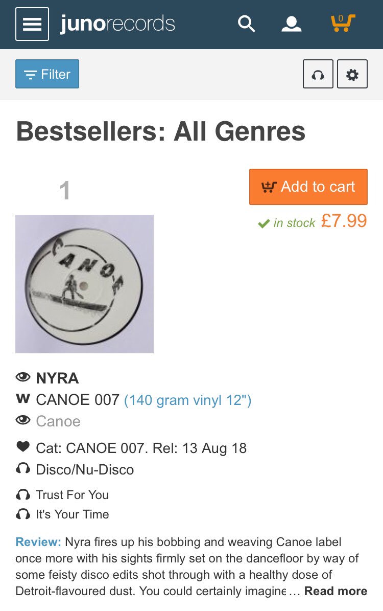 nyra_music's tweet photo. Canoe 007 currently at number 1 one the @Junorecords bestsellers chart shouts out to everyone that copped ❤️
https://t.co/TZ42Sat6y4 https://t.co/DK0jgLjr4v