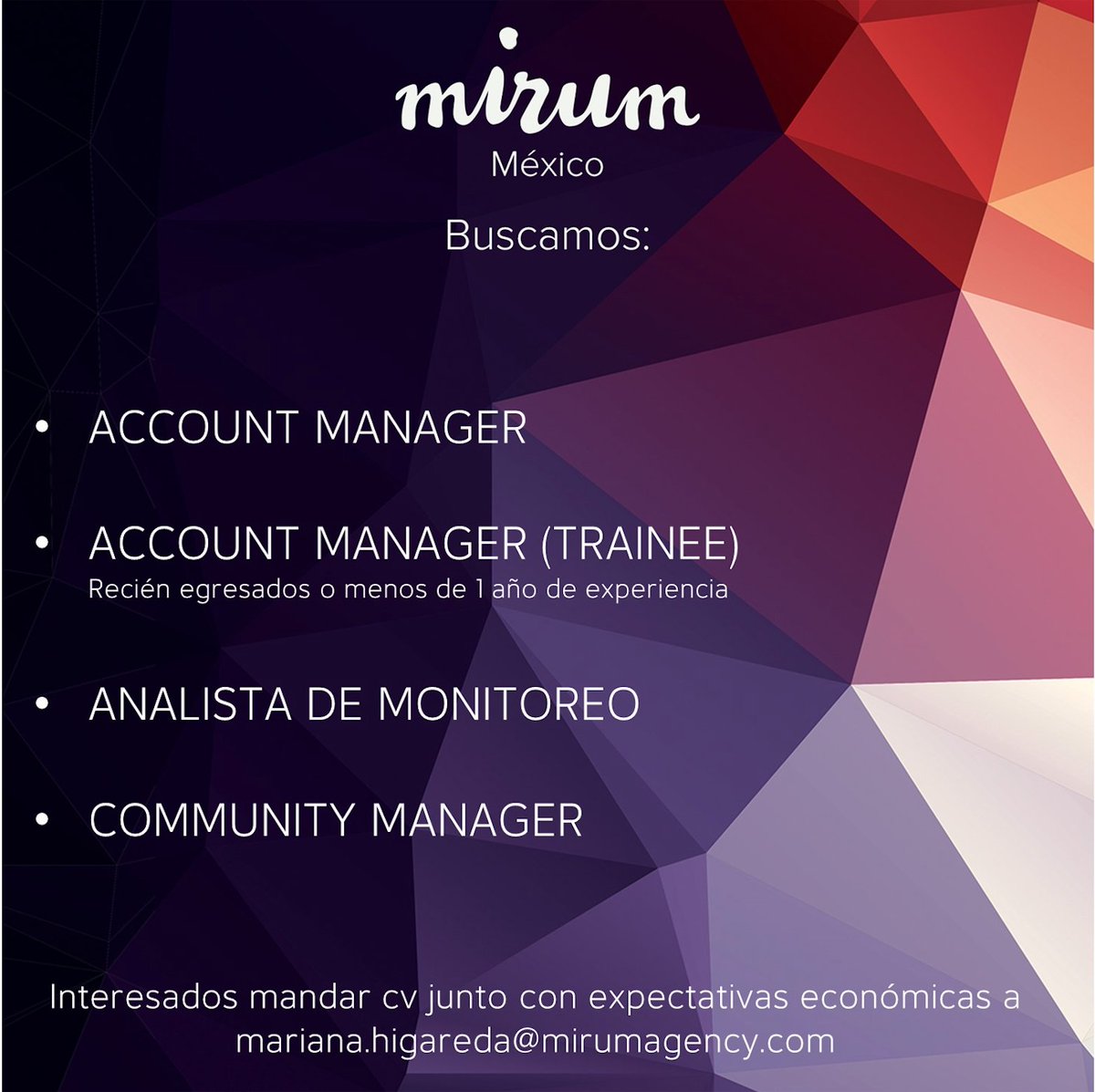 MirumMx's tweet photo. Envíanos tu perfil y únete a nosotros https://t.co/Ww4yVJB7oU