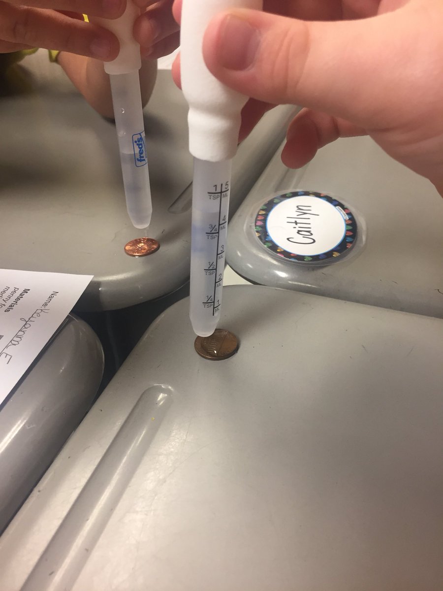 KimGlover9's tweet photo. Scientific Method in action. 5th grade scientists testing how many drops of water a penny will hold. @TweetDCS_OES #BeAwesome #teamDCS #RaiseTheBar https://t.co/I31eM6ut4g