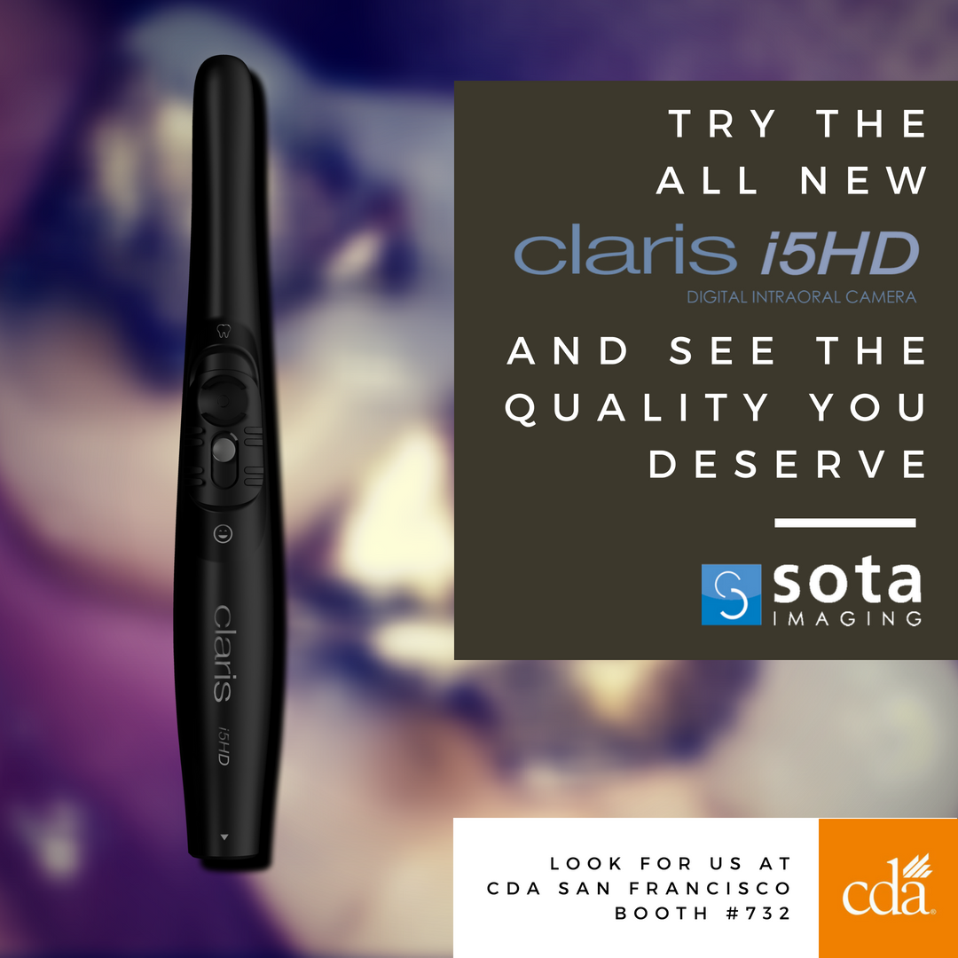 SOTAImaging's tweet photo. If you haven't tried out the Claris i5HD yet, be sure to schedule a demo today and come see us at CDA San Francisco at booth #732.
https://t.co/Y2n4bUJkqq
#sotaimaging #claris #clarisi5hd #intraoral #dental #dentalcare #dentalhealth #dentalhygiene #teeth #dentistry #cdaANA #cdaSF https://t.co/SjJv06fFvw