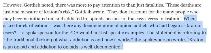 nickpwing's tweet photo. Interesting response from FDA on this issue, when pressed by Rolling Stone. Seems like agency staffers leading the campaign against kratom believe all opioids and forms of addiction are completely indistinguishable. https://t.co/eCdGroJTVo https://t.co/1WAHcwDjKR