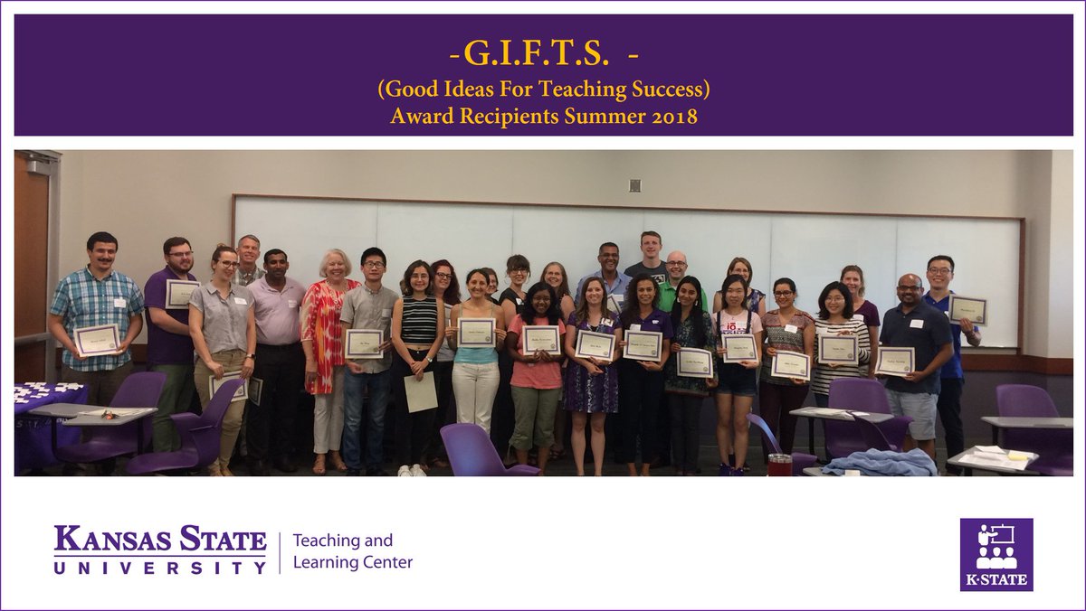 kstatetlc's tweet photo. Congratulations to the 2018 Summer G.I.F.T.S. Professional Development Award Recipients! @KState @kstate_ctl #KState #KStateTLC https://t.co/1wdPec7eG8
