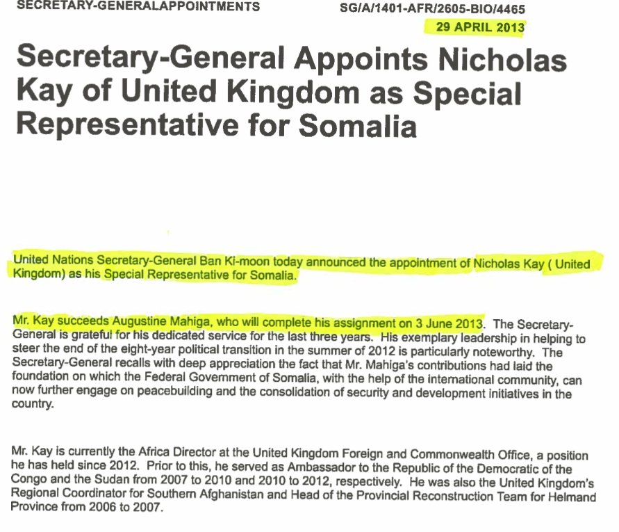 abdisalamisma1's tweet photo. Was the UN part of conspiracies organized by #SomaOilandGas, and used by David Cameron? On April 26, 2013, Soma Oil was registered by #Shiblaq David Cameron's fundraiser 3 days later UN Secretary-General nominated #NicholasKay for UN Representative for #Somalia to help Soma Oil. https://t.co/XMeiHCNanh