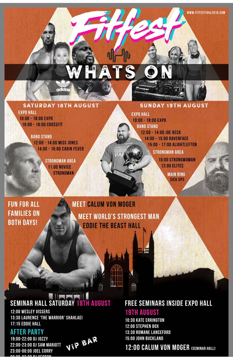 FitFestival2018's tweet photo. The #fitfestival2018 what’s on guide is out! 🎉🎉
With plenty on offer from music, afterparty, camping, seminars, athlete line up and all things fitness you do not want to miss out this weekend @BathandWest  Can’t wait  festival vibes going!  https://t.co/8hShGly4jK https://t.co/z17GRkUV2A