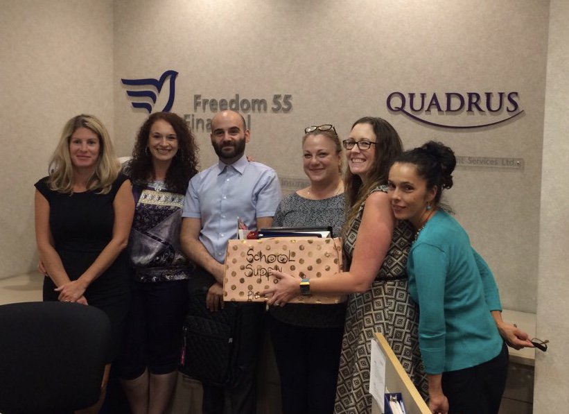 F55OntarioNorth's tweet photo. Our team is participating in the Great West Life School Supply Drive, August 13-22.
We’ve committed to filling TWO backpacks with supplies for local children in need. Great work team! 
#lovethiscareer #55reasons #skipthecommute #behomeinstead #careeruphere https://t.co/cDpNb3BjcI