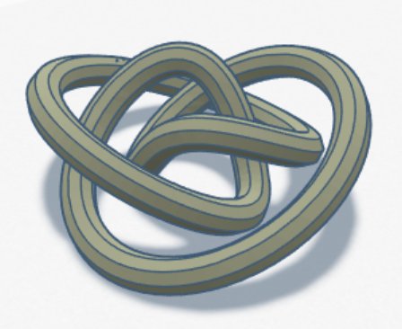shskaercher's tweet image. &quot;Figure Eight Knot&quot; 
Source = en.wikipedia.org/wiki/Figure-ei…
1. @geogebra geogebra.org/m/t4jjnbgt
2. .stl from OpenJSCAD
3. .obj from @tinkercad
4. #3dprinted (and cleaned up support material)!
#MTBoS #iteachmath